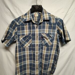 Levi's Blue and Tan Plaid Casual Shirt